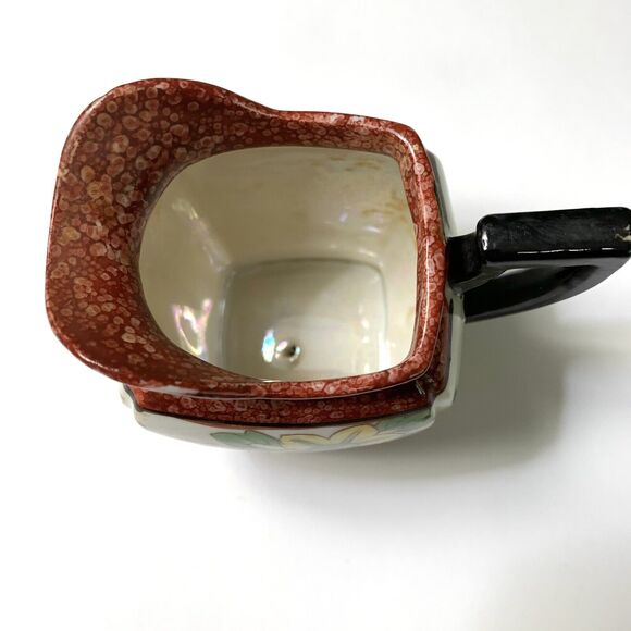 Handpainted Lustreware Cup Saucer Creamer Made in Japan Orange Rim Floral Vtg - Picture 3 of 11